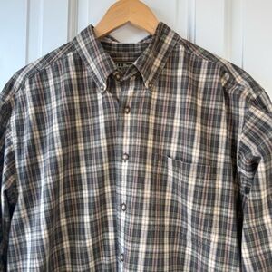 L.L.Bean Men's Plaid Shirt - Green, Tan & White - Sz M